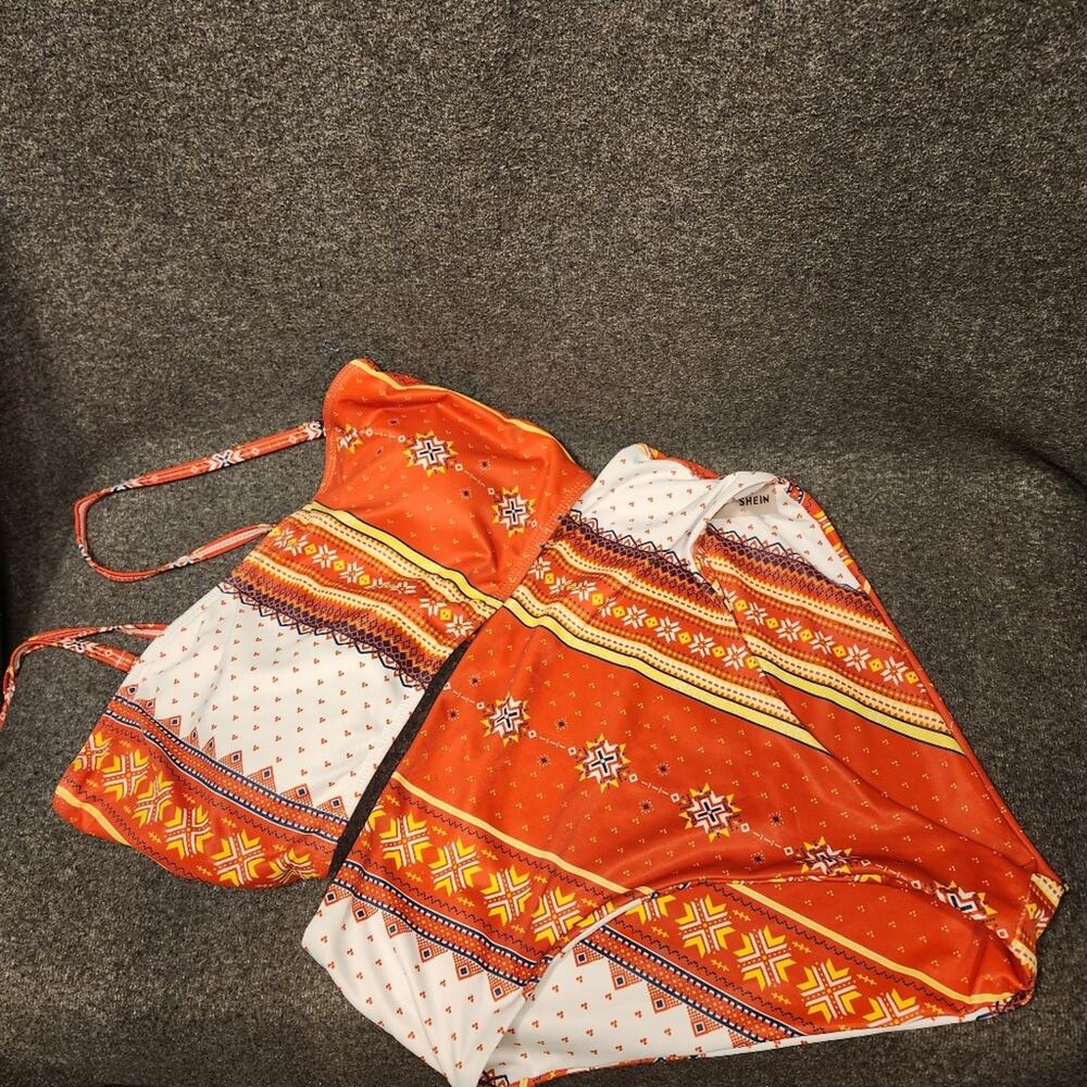 SHEIN Orange Aztec 2 Piece Bikini Swimsuit Beachy Beach Swim Boho Womens Large L